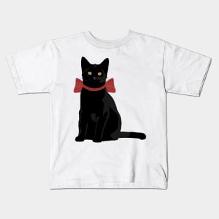 Black Cat with Red Bow Kids T-Shirt